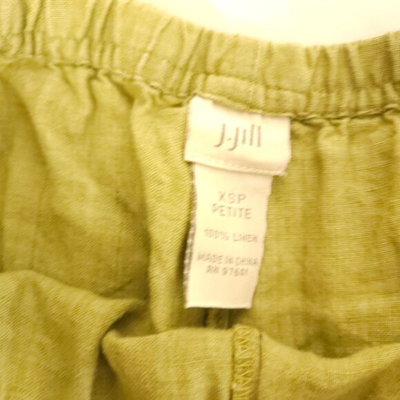 J Jill Womens XSp Petite Yellowish Green 100% Linen Stretch Pull On Ankle Pants - Picture 3 of 7